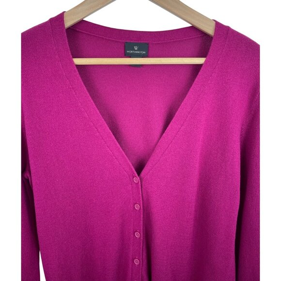 Worthington Magenta Cardigan Sweater Button Cuff Detail Womens Size Medium - Picture 3 of 8